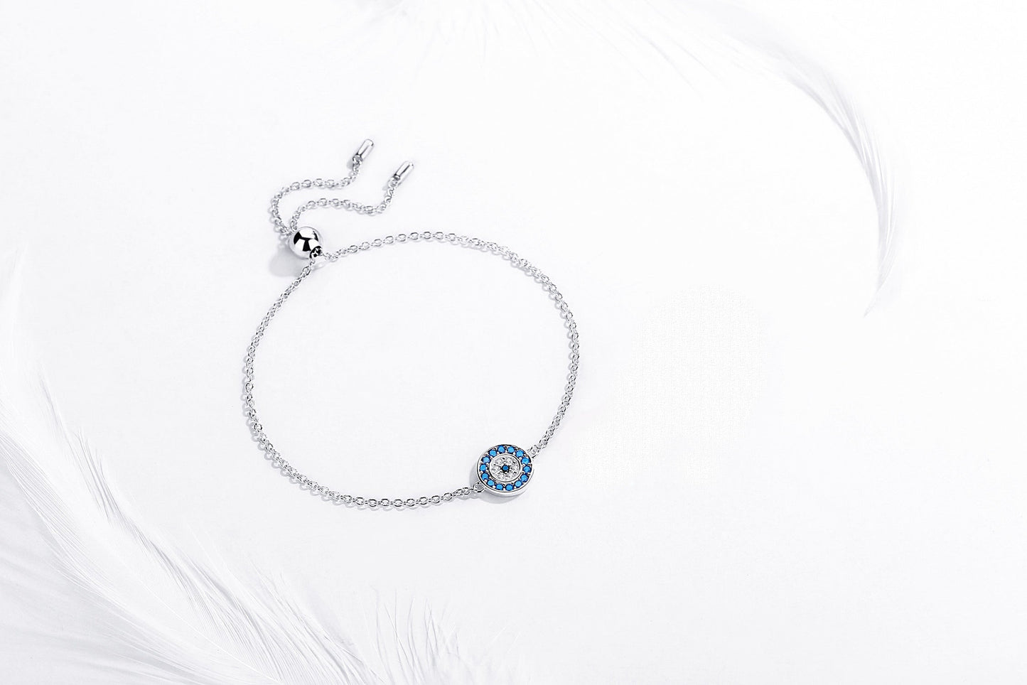 SALLY EVIL EYE ADJUSTABLE SILVER TENNIS BRACELET