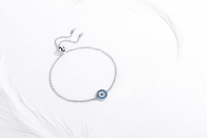 SALLY EVIL EYE ADJUSTABLE SILVER TENNIS BRACELET