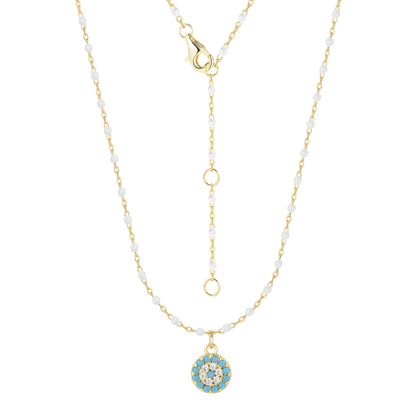 MELINA MINI EVIL EYE WHITE BEADED GOLD NECKLACE