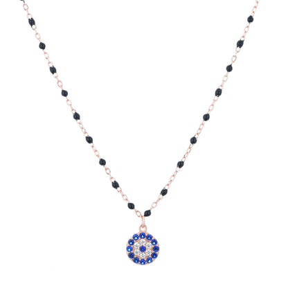 mini evil eye black beaded rose gold necklace