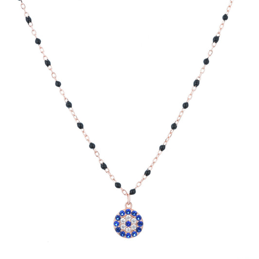 mini evil eye black beaded rose gold necklace