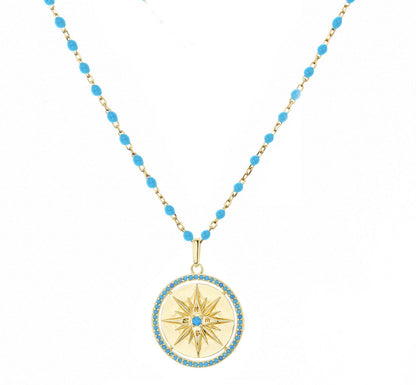 ALYAH TURQUOISE COMPASS GOLD NECKLACE