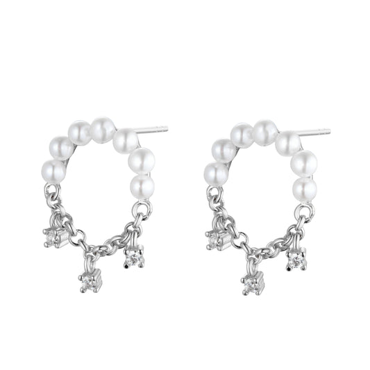 LEI FRESHWATER PEARL CRYSTAL SILVER EARRINGS