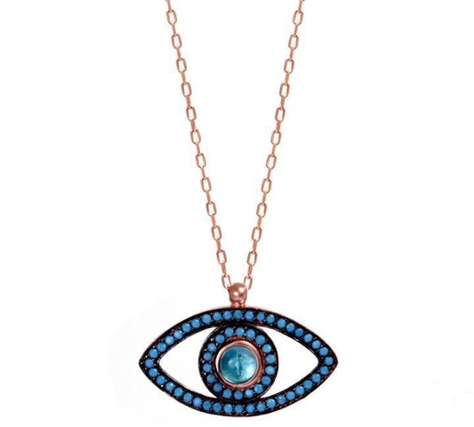 aquamarine evil eye rose gold necklace