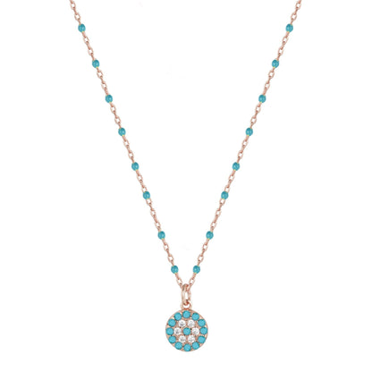 MELINA MINI EVIL EYE BLUE BEADED ROSE GOLD NECKLACE