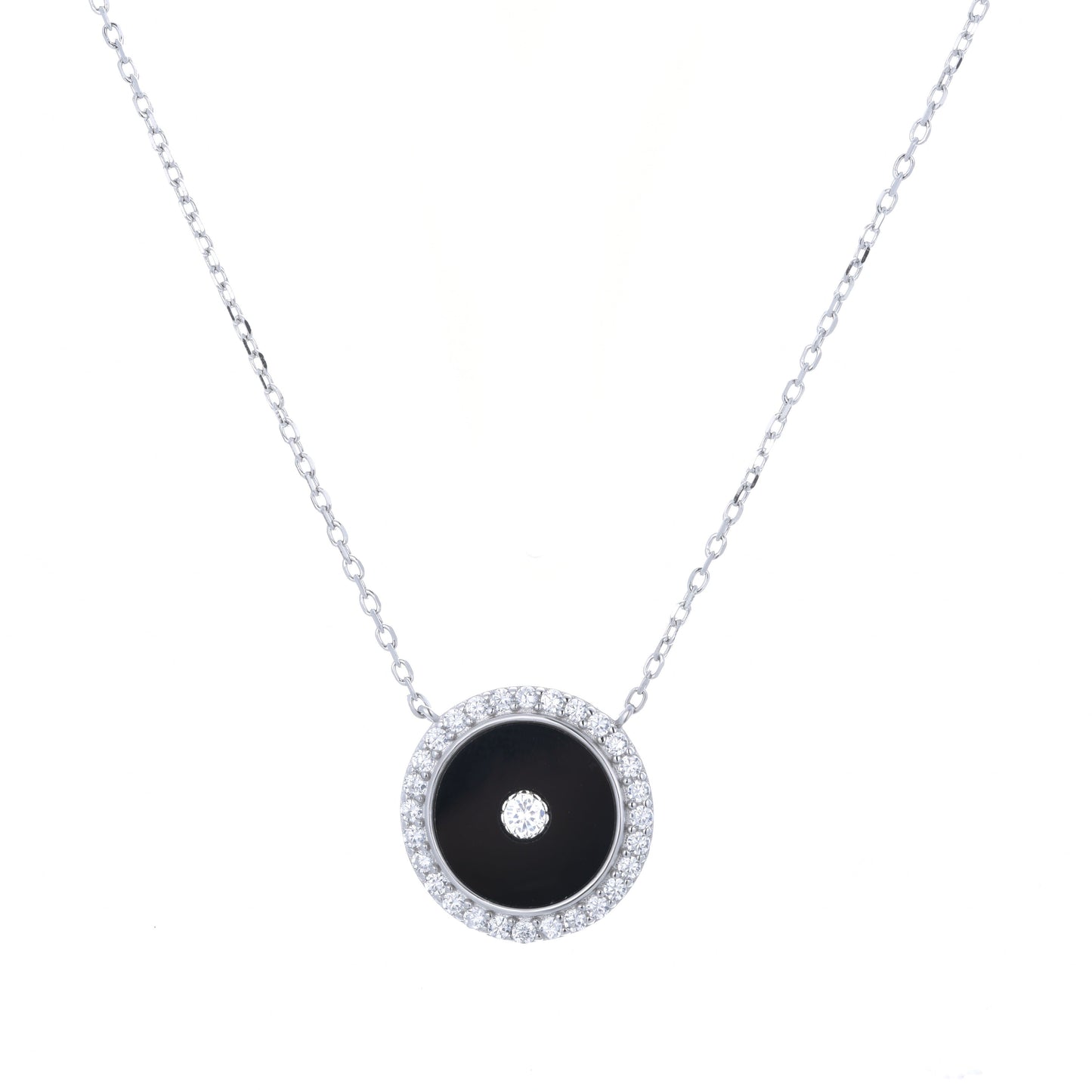 MYLAH ROUND ONYX SILVER NECKLACE