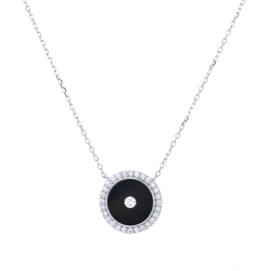 MYLAH ROUND ONYX SILVER NECKLACE