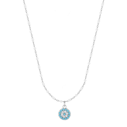 MELINA MINI EVIL EYE WHITE BEADED SILVER NECKLACE