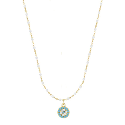 MELINA MINI EVIL EYE WHITE BEADED GOLD NECKLACE