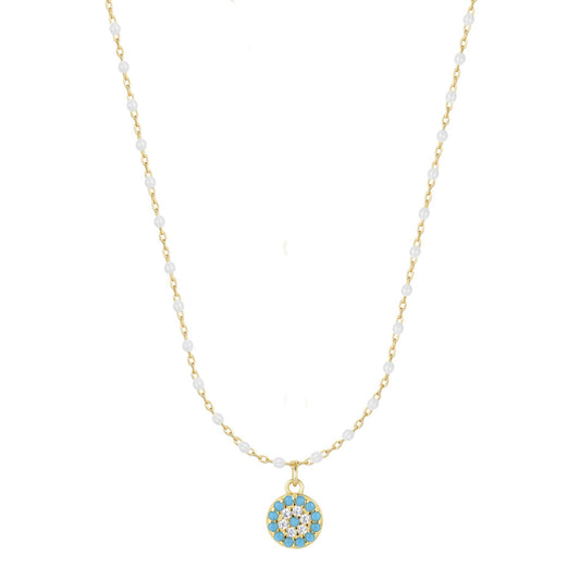 MELINA MINI EVIL EYE WHITE BEADED GOLD NECKLACE