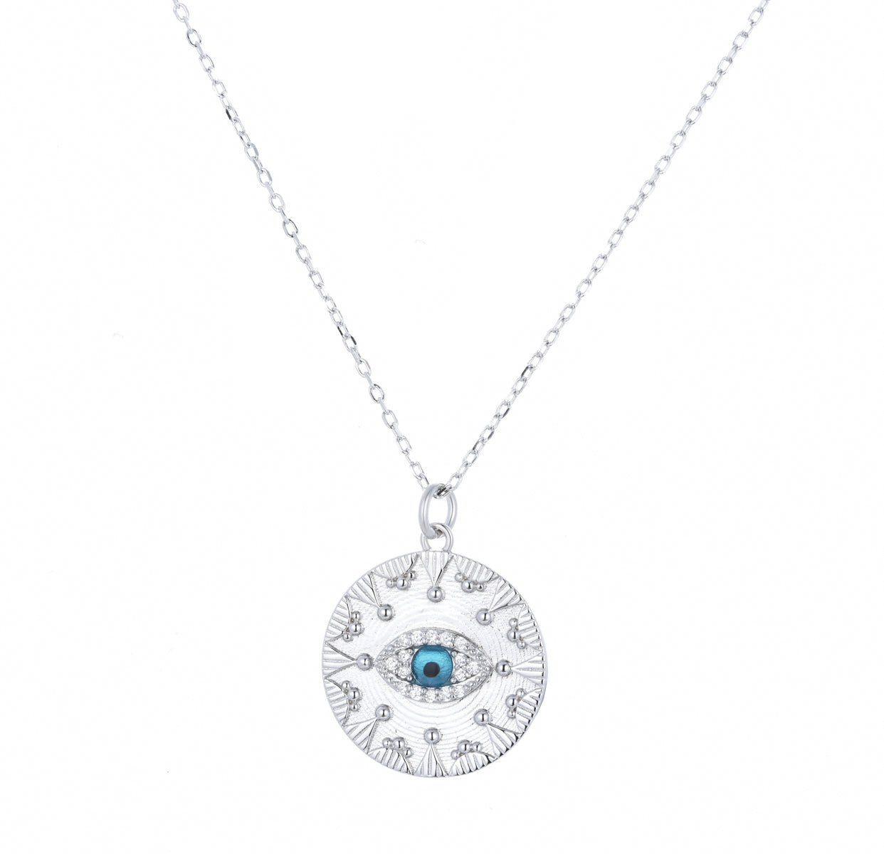Solaris Evil Eye Medallion Silver Necklace