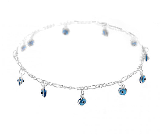 Evil Eye Charm Silver Anklet