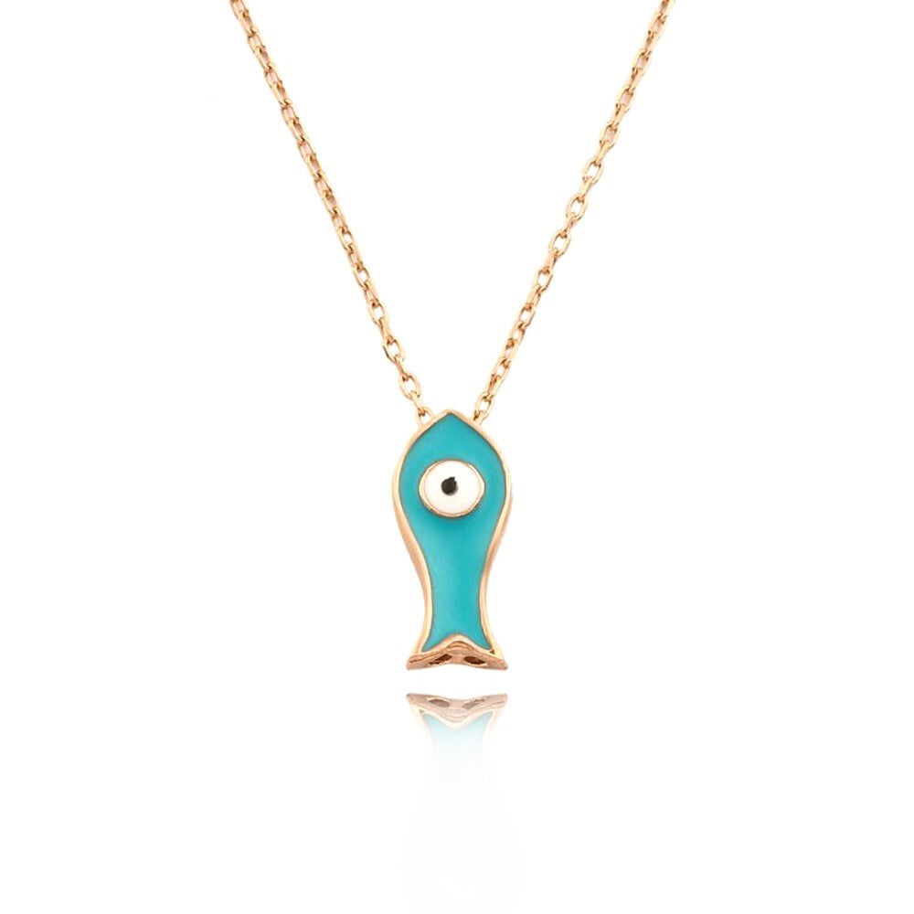 PLENTY OF FISH TURQUOISE ACRYLIC NECKLACE