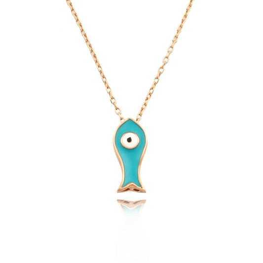 PLENTY OF FISH TURQUOISE ACRYLIC NECKLACE