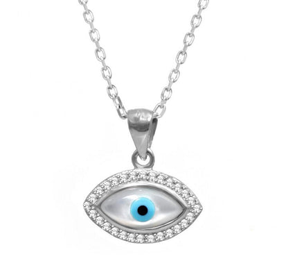 mother of pearl evil eye silver necklace 