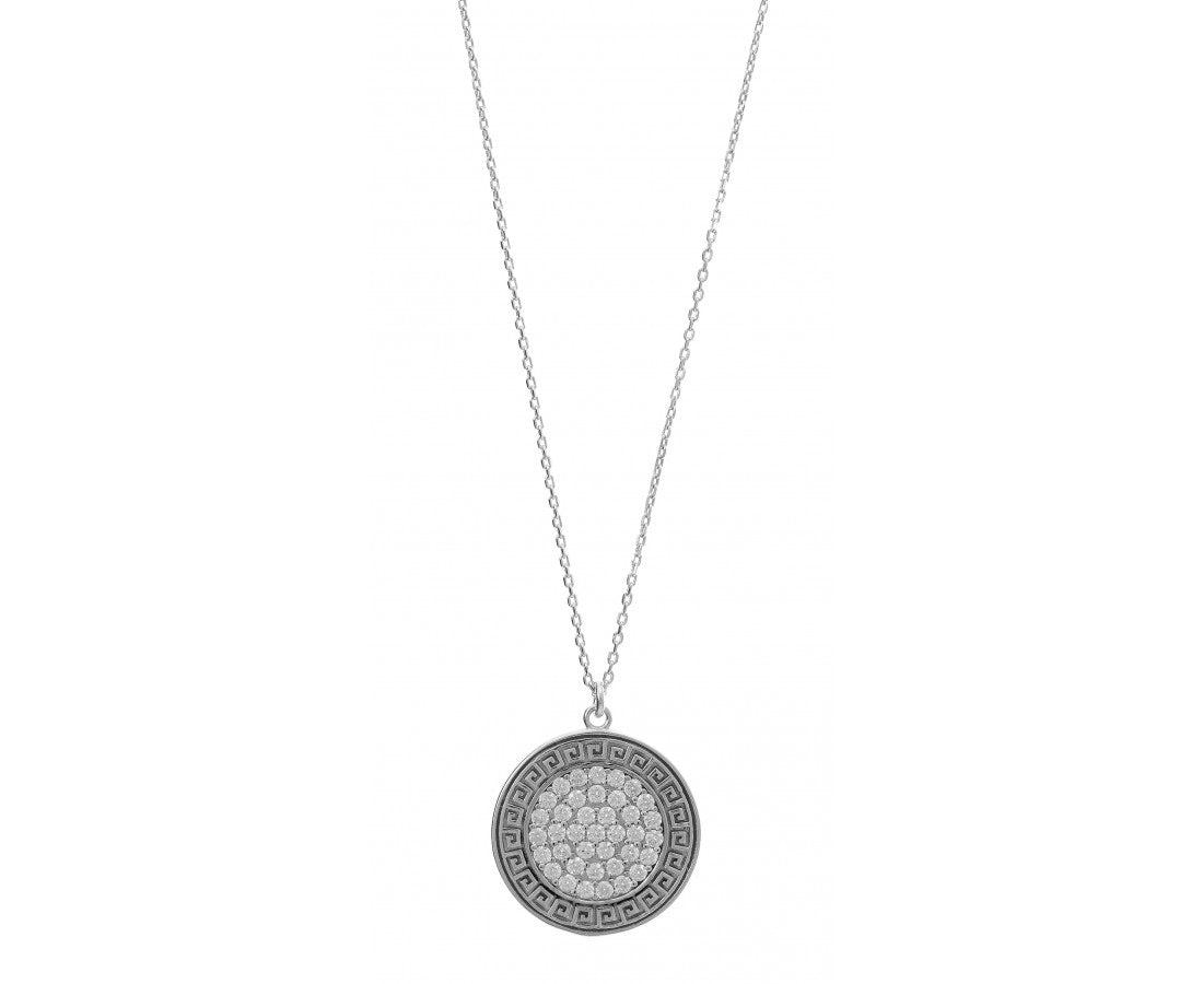 greek meander crystal silver necklace 