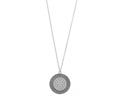 greek meander crystal silver necklace 