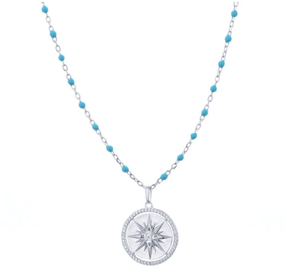 silver compass turq beaded necklace 