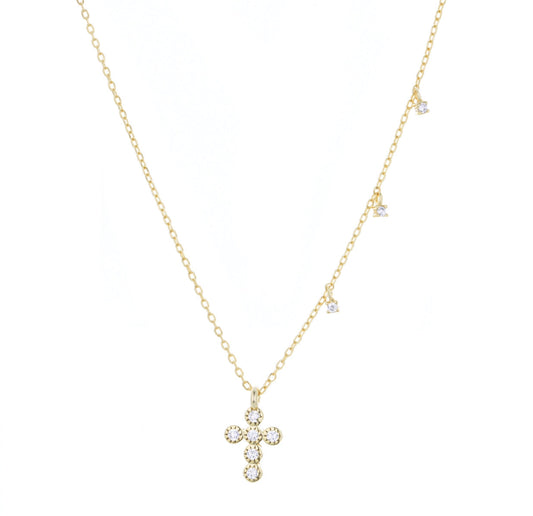crystal mini cross gold necklace