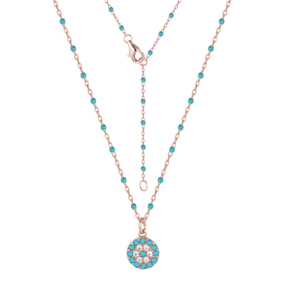 MELINA MINI EVIL EYE BLUE BEADED ROSE GOLD NECKLACE