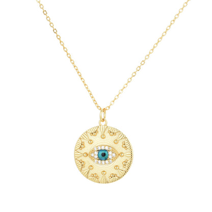 Solaris Evil Eye Medallion Gold Necklace