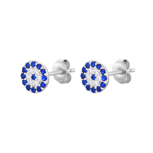 Celestia Round Evil Eye Silver Studs