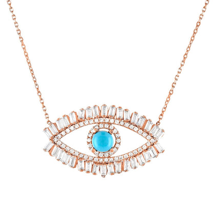evil eye baguette rose gold necklace