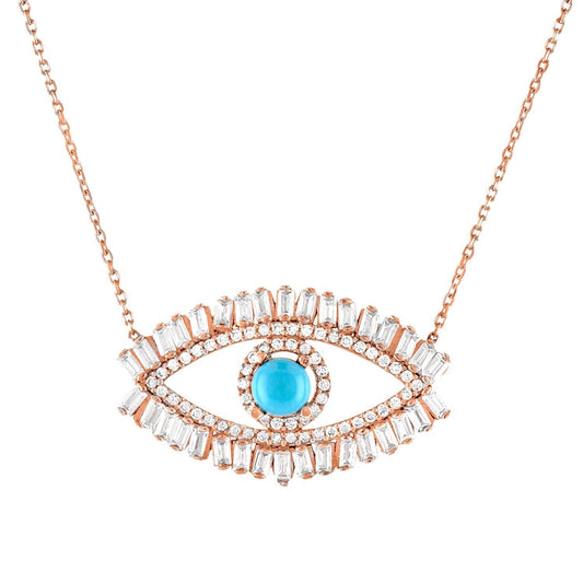 evil eye baguette rose gold necklace