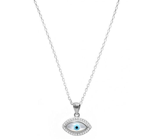 MOTHER OF PEARL EVIL EYE NECKLACE