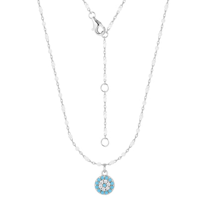 MELINA MINI EVIL EYE WHITE BEADED SILVER NECKLACE