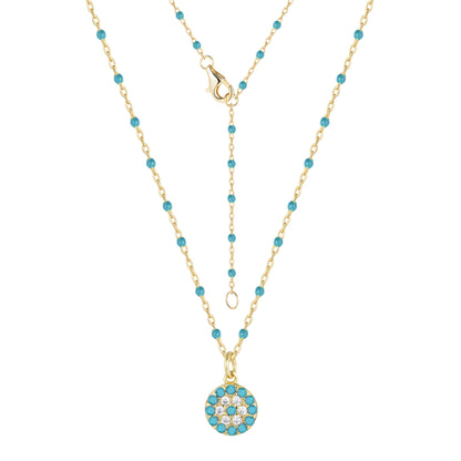 MELINA MINI EVIL EYE BLUE BEADED GOLD NECKLACE