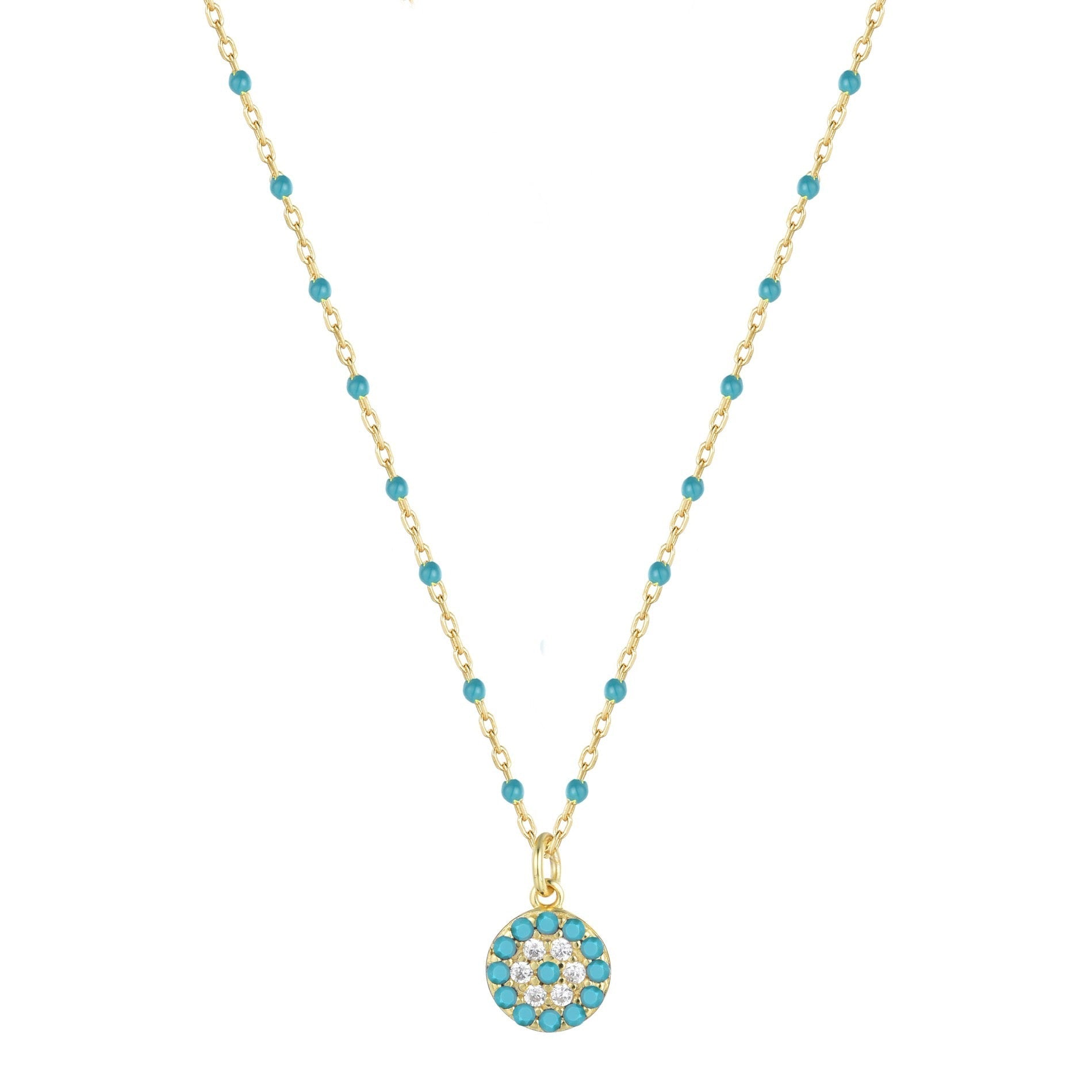 turquoise beaded turquoise evil eye gold necklace