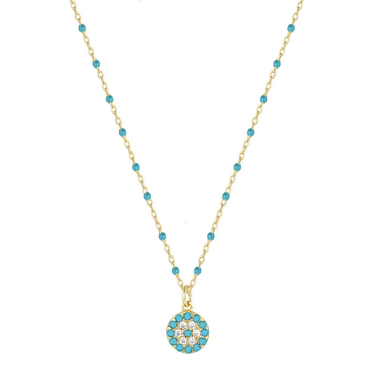 turquoise beaded turquoise evil eye gold necklace