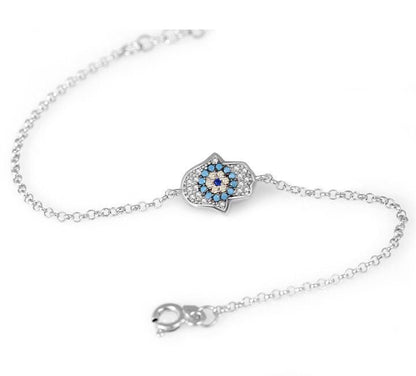 LUCKY HAMSA AND EVIL EYE SILVER BRACELET