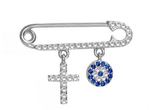 Baby Evil Eye Protection and Cross  Pin