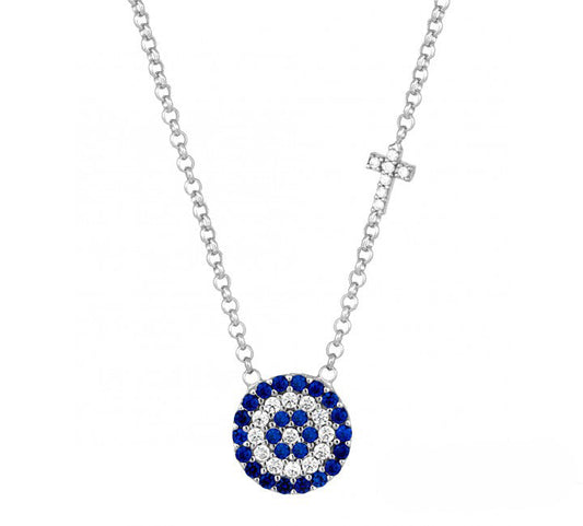 evil eye and cross silver necklace